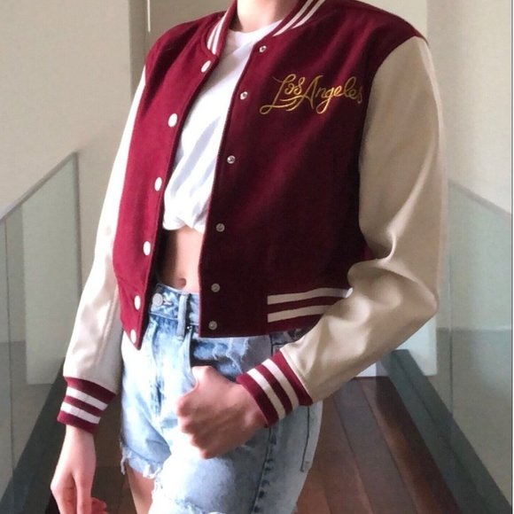 KENDALL + KYLIE | Los Angeles Letterman Varsity Jacket in Burgundy Red - Picture 2 of 9
